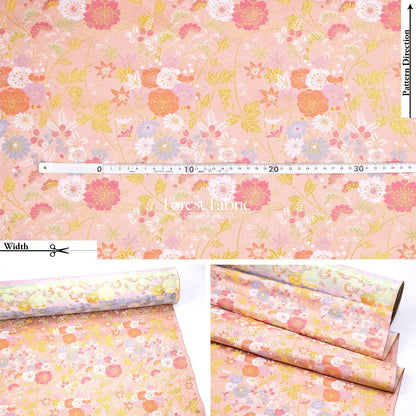 Gold Brocade - Wild Flower fabric white pink - FO:REST Fabric 布恩堂Liberty fabrictana lawnjapanese fabricykk zipper