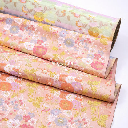 Gold Brocade - Wild Flower fabric white pink - FO:REST Fabric 布恩堂Liberty fabrictana lawnjapanese fabricykk zipper