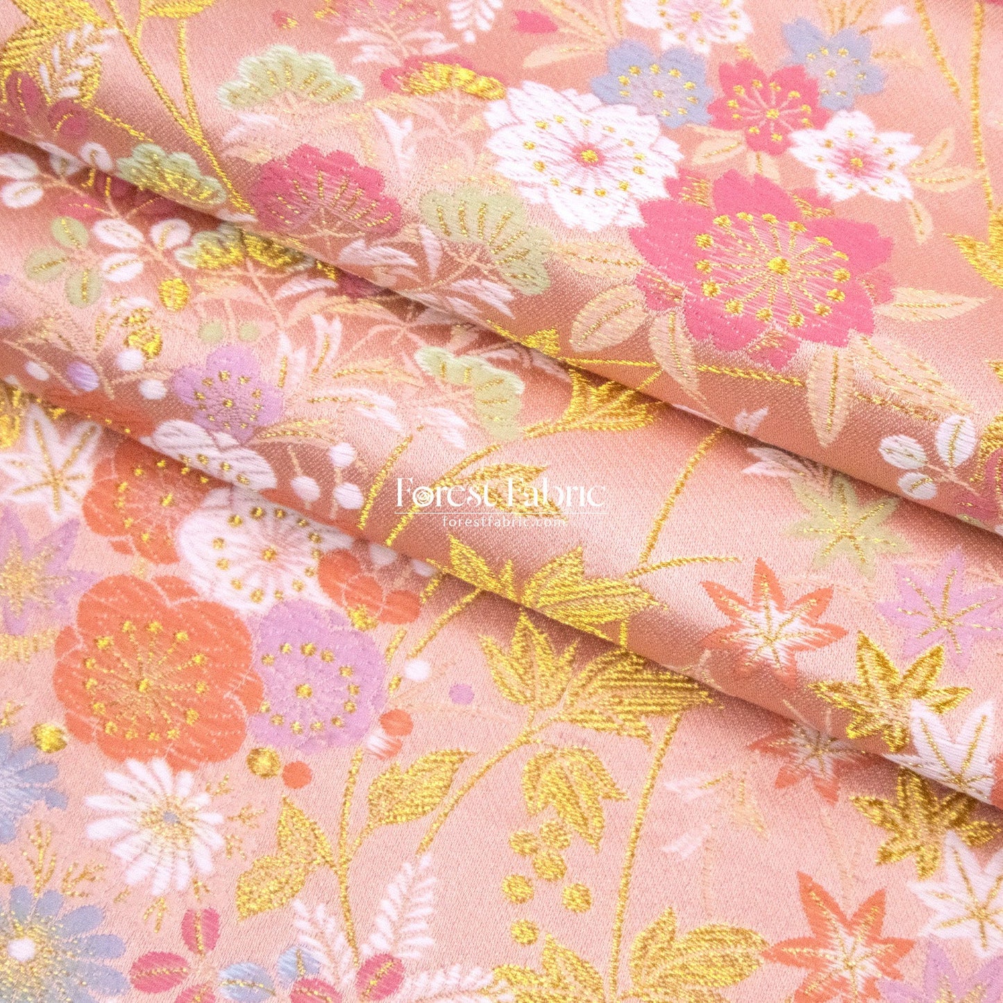 Gold Brocade - Wild Flower fabric white pink - FO:REST Fabric 布恩堂Liberty fabrictana lawnjapanese fabricykk zipper