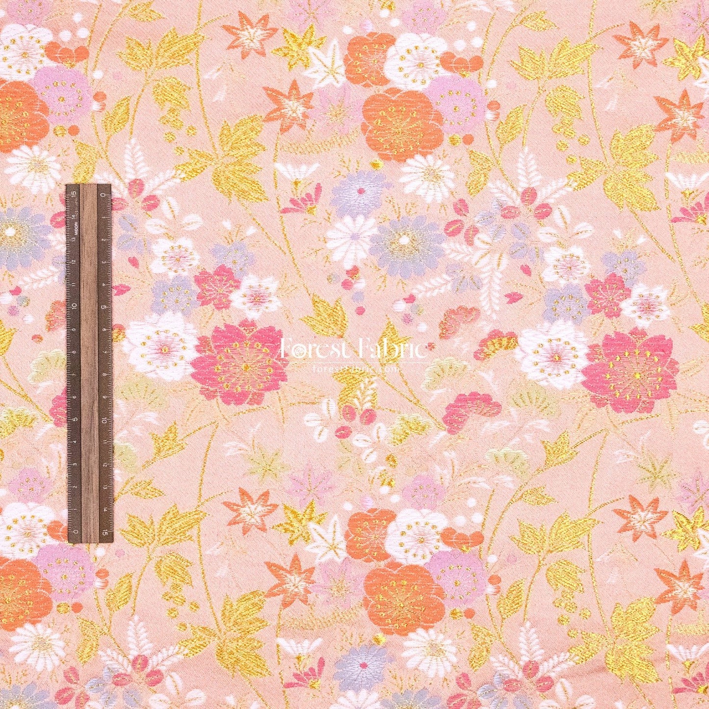 Gold Brocade - Wild Flower fabric white pink - FO:REST Fabric 布恩堂Liberty fabrictana lawnjapanese fabricykk zipper