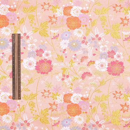 Gold Brocade - Wild Flower fabric white pink - FO:REST Fabric 布恩堂Liberty fabrictana lawnjapanese fabricykk zipper