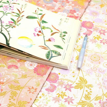 Gold Brocade - Wild Flower fabric white pink - FO:REST Fabric 布恩堂Liberty fabrictana lawnjapanese fabricykk zipper