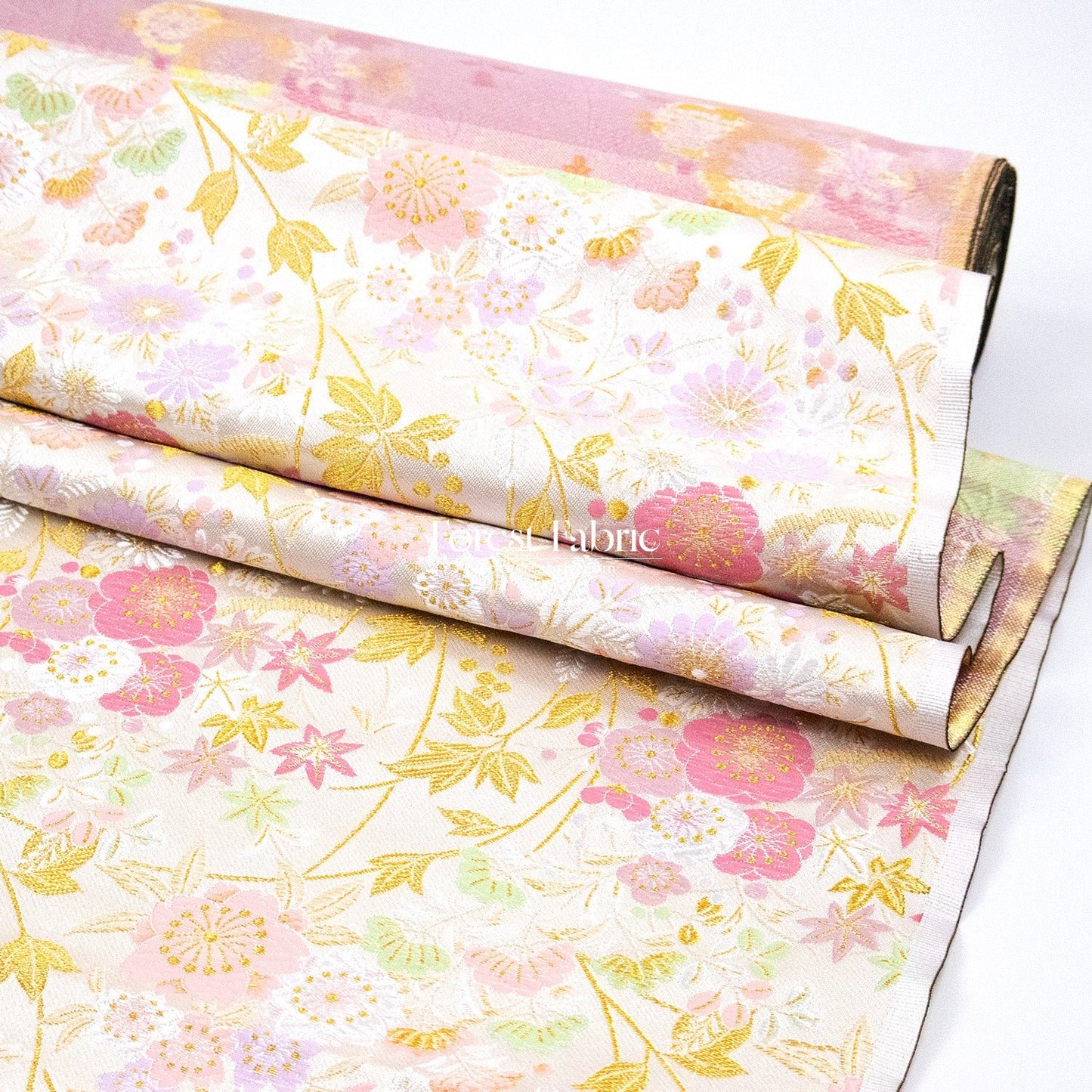 Gold Brocade - Wild Flower fabric white pink - FO:REST Fabric 布恩堂Liberty fabrictana lawnjapanese fabricykk zipper