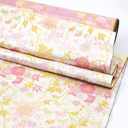 Gold Brocade - Wild Flower fabric white pink - FO:REST Fabric 布恩堂Liberty fabrictana lawnjapanese fabricykk zipper