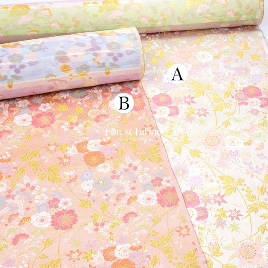 Gold Brocade - Wild Flower fabric white pink - FO:REST Fabric 布恩堂Liberty fabrictana lawnjapanese fabricykk zipper