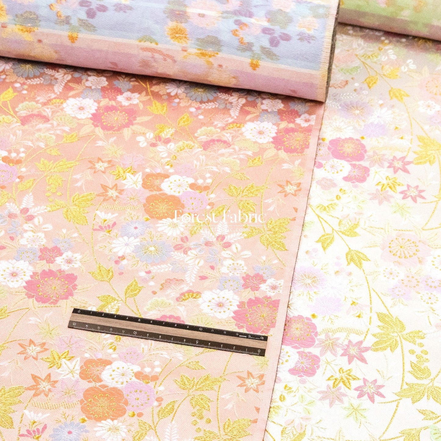Gold Brocade - Wild Flower fabric white pink - FO:REST Fabric 布恩堂Liberty fabrictana lawnjapanese fabricykk zipper