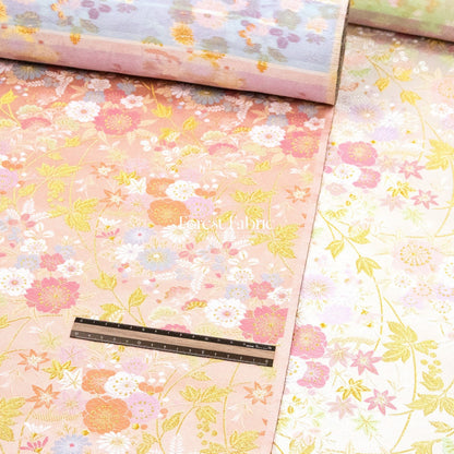 Gold Brocade - Wild Flower fabric white pink - FO:REST Fabric 布恩堂Liberty fabrictana lawnjapanese fabricykk zipper