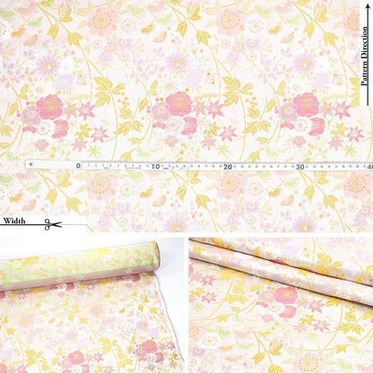 Gold Brocade - Wild Flower fabric white pink - FO:REST Fabric 布恩堂Liberty fabrictana lawnjapanese fabricykk zipper