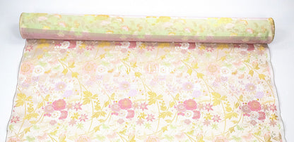 Gold Brocade - Wild Flower fabric white pink - FO:REST Fabric 布恩堂Liberty fabrictana lawnjapanese fabricykk zipper