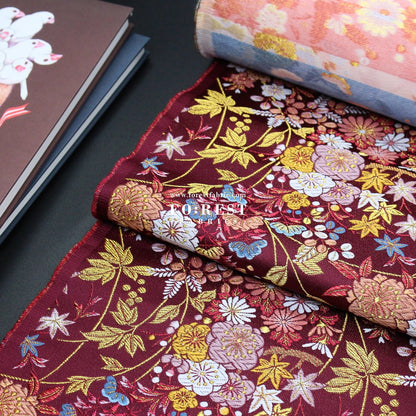 Gold Brocade - Wild Flower fabric Wine - FO:REST Fabric 布恩堂Liberty fabrictana lawnjapanese fabricykk zipper
