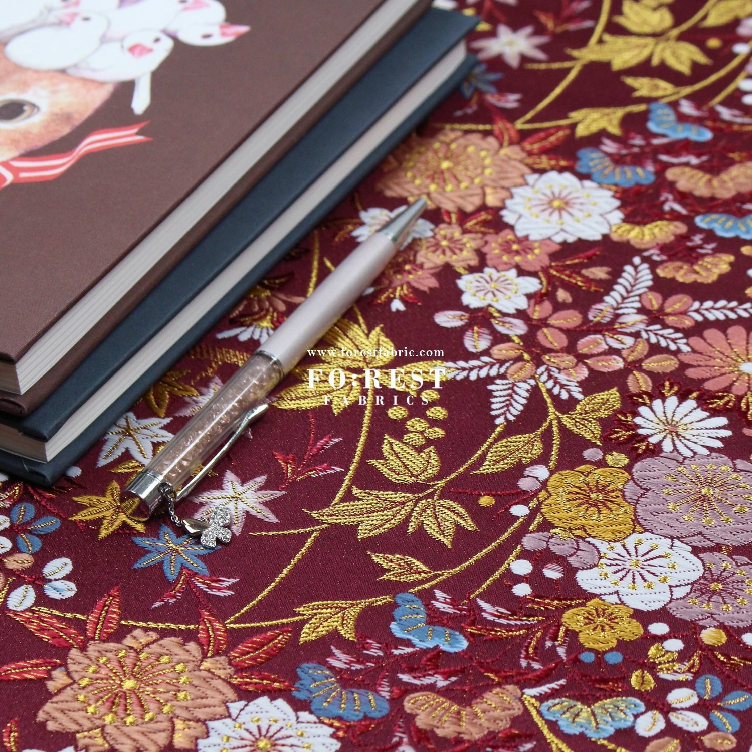 Gold Brocade - Wild Flower fabric Wine - FO:REST Fabric 布恩堂Liberty fabrictana lawnjapanese fabricykk zipper