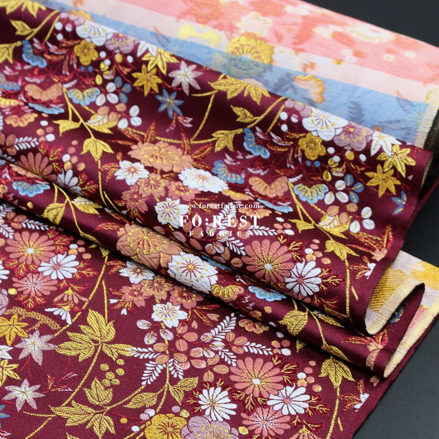 Gold Brocade - Wild Flower fabric Wine - FO:REST Fabric 布恩堂Liberty fabrictana lawnjapanese fabricykk zipper