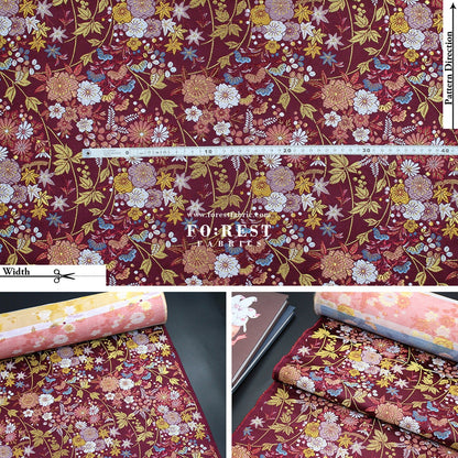 Gold Brocade - Wild Flower fabric Wine - FO:REST Fabric 布恩堂Liberty fabrictana lawnjapanese fabricykk zipper