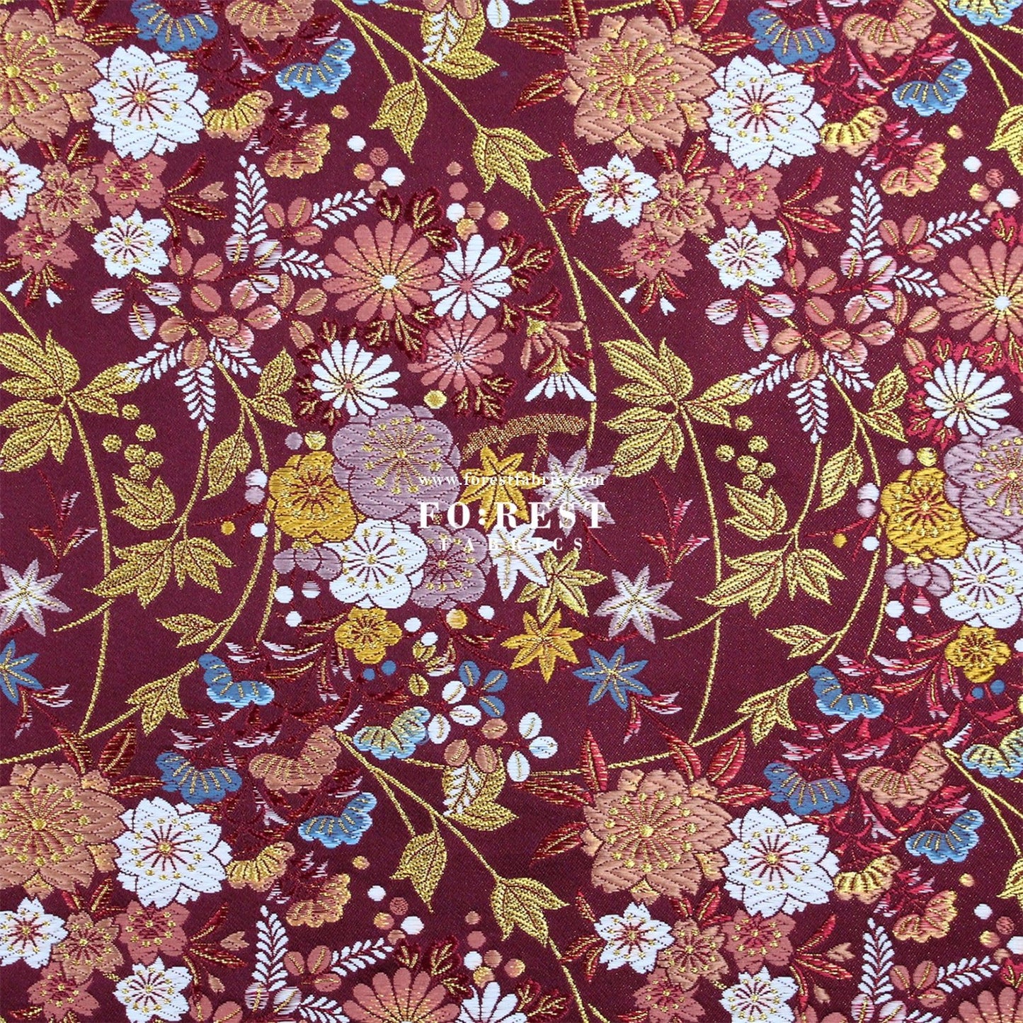 Gold Brocade - Wild Flower fabric Wine - FO:REST Fabric 布恩堂Liberty fabrictana lawnjapanese fabricykk zipper