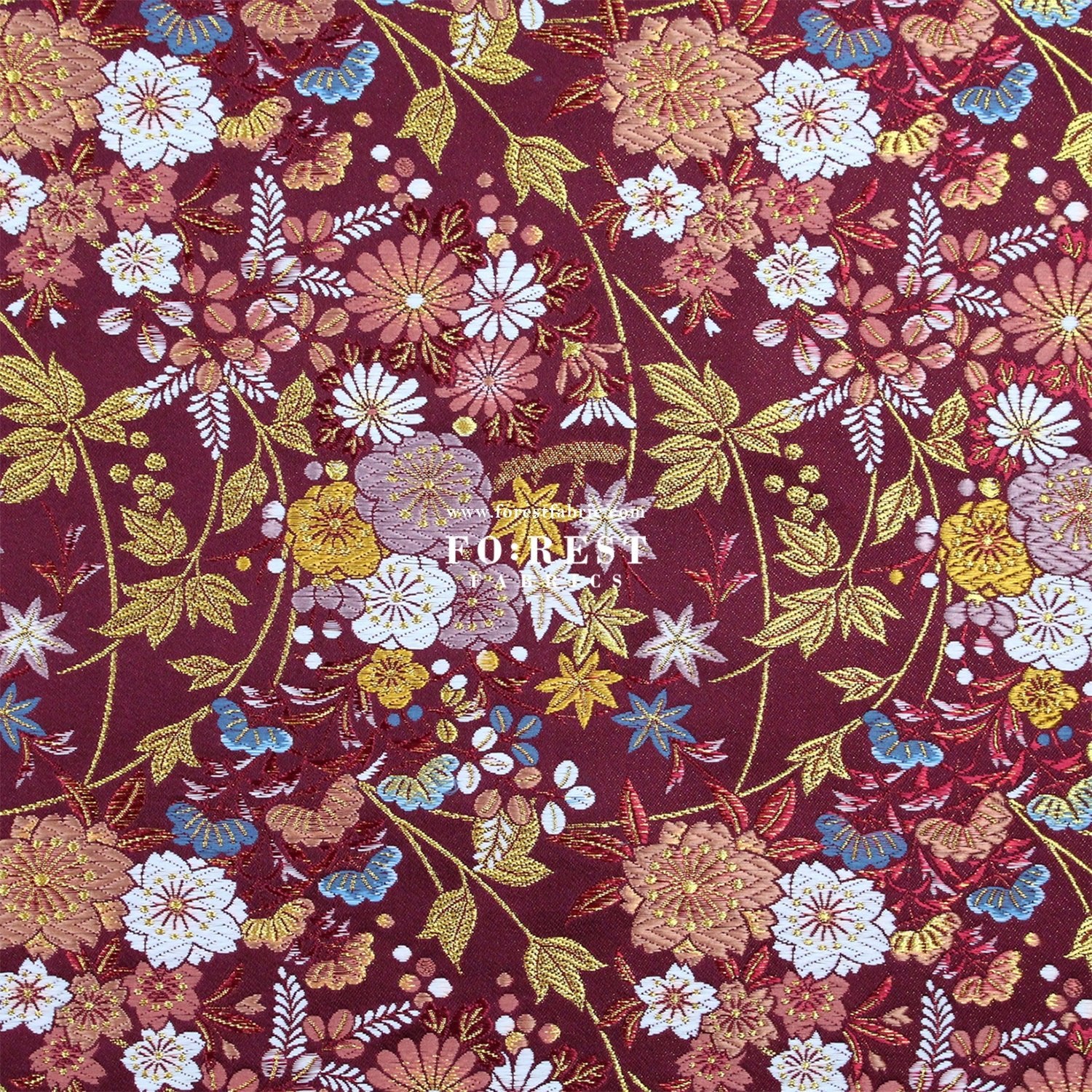 Gold Brocade - Wild Flower fabric Wine - FO:REST Fabric 布恩堂Liberty fabrictana lawnjapanese fabricykk zipper