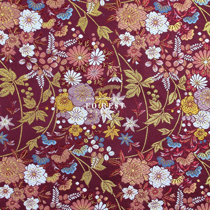 Gold Brocade - Wild Flower fabric Wine - FO:REST Fabric 布恩堂Liberty fabrictana lawnjapanese fabricykk zipper