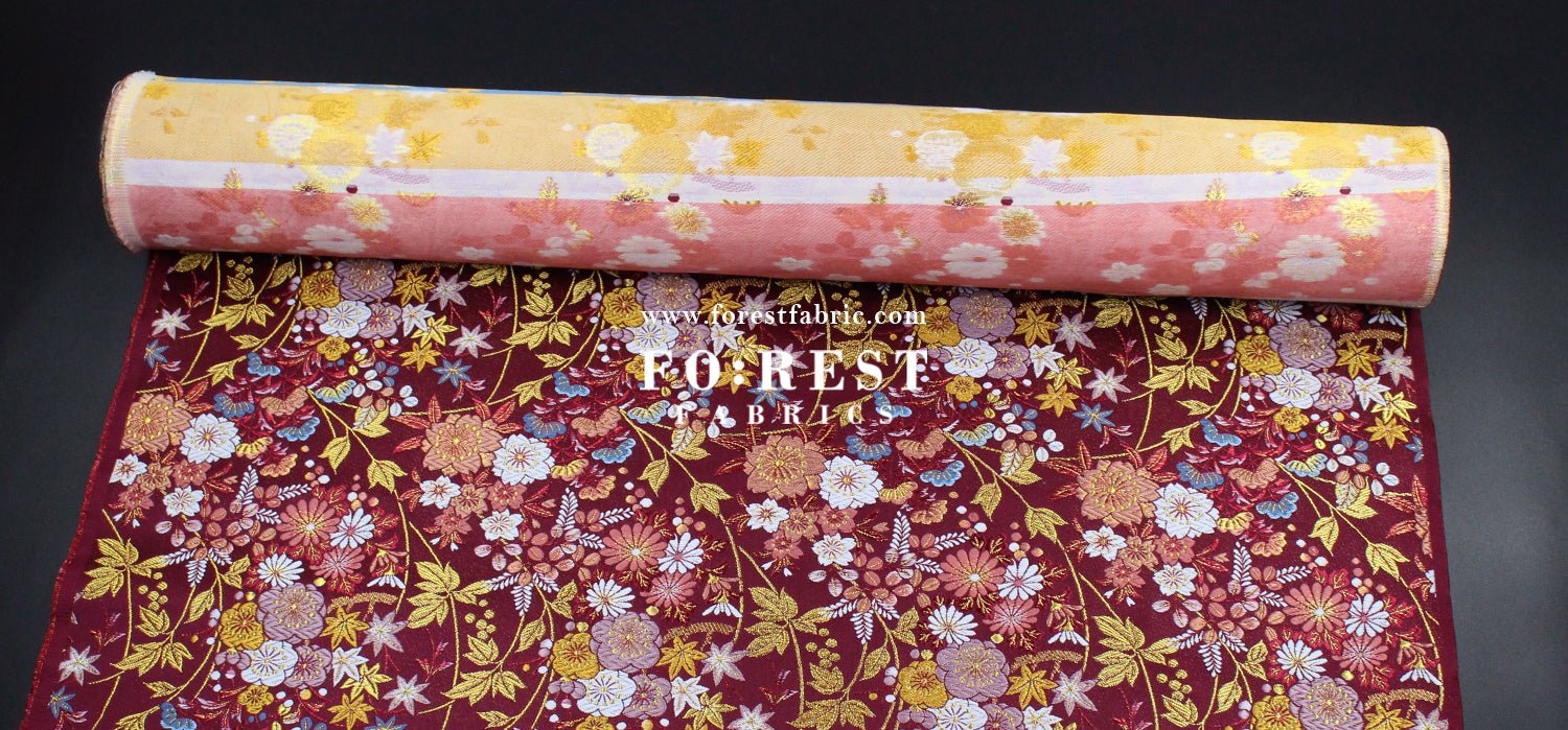 Gold Brocade - Wild Flower fabric Wine - FO:REST Fabric 布恩堂Liberty fabrictana lawnjapanese fabricykk zipper