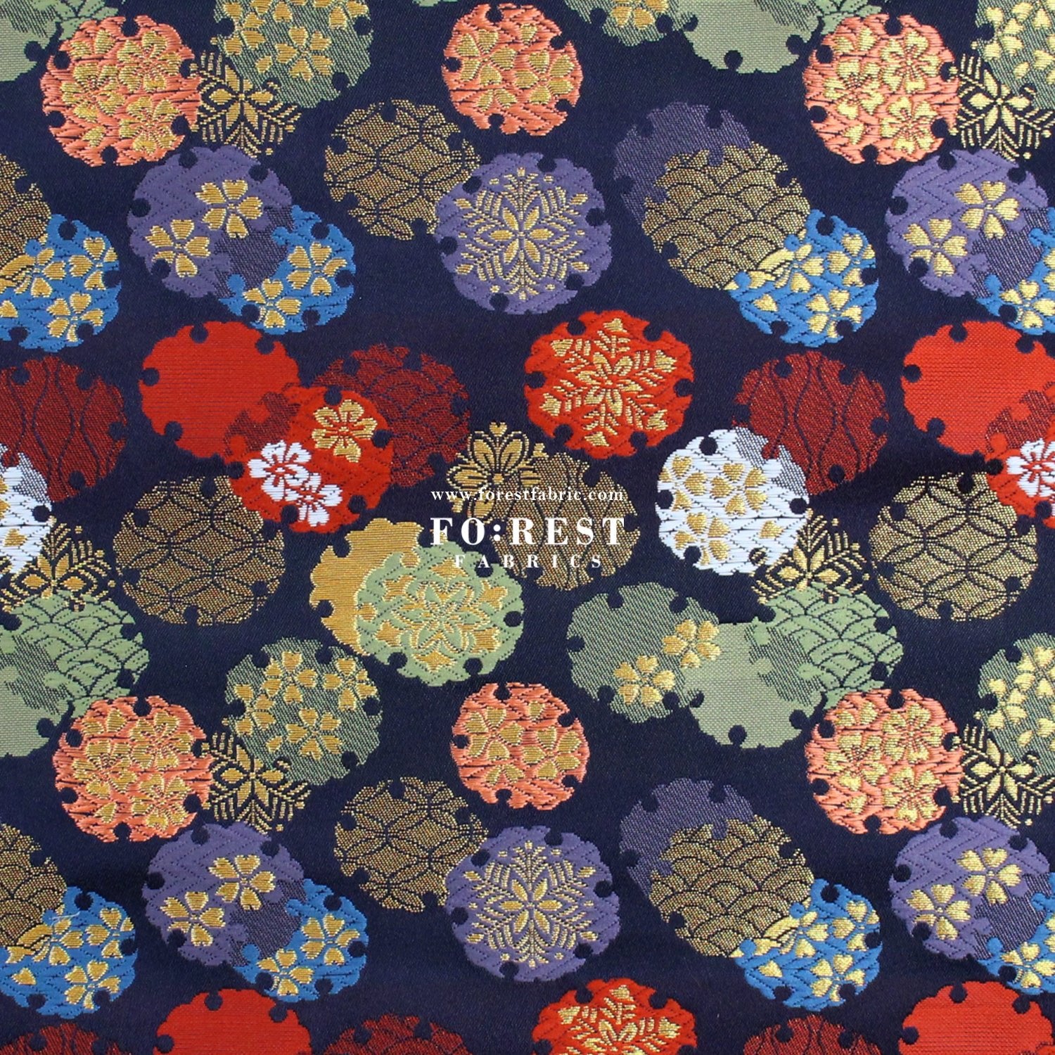 Gold Brocade - Yukiwa Snow 雪輪 fabric NAVY - FO:REST Fabric 布恩堂Liberty fabrictana lawnjapanese fabricykk zipper
