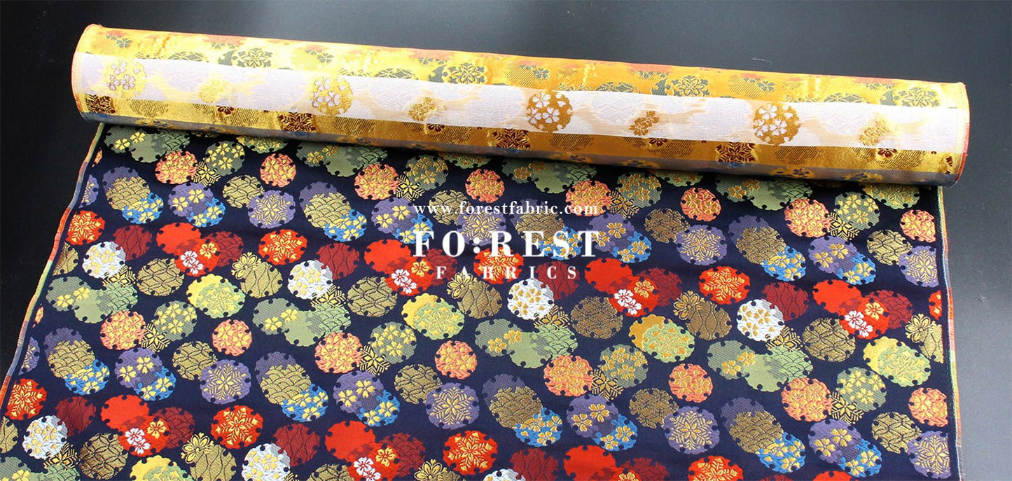 Gold Brocade - Yukiwa Snow 雪輪 fabric NAVY - FO:REST Fabric 布恩堂Liberty fabrictana lawnjapanese fabricykk zipper