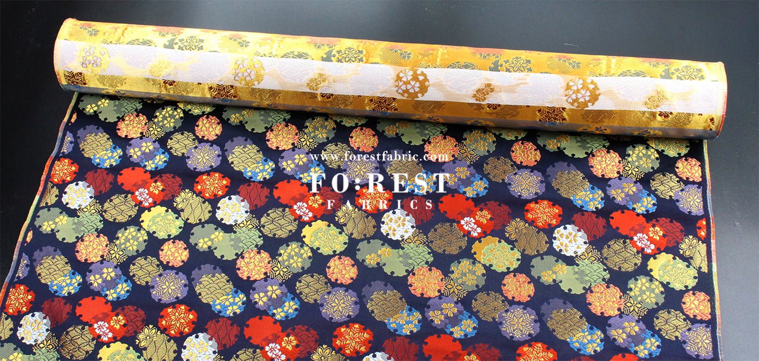 Gold Brocade - Yukiwa Snow 雪輪 fabric NAVY - FO:REST Fabric 布恩堂Liberty fabrictana lawnjapanese fabricykk zipper