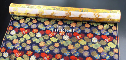 Gold Brocade - Yukiwa Snow 雪輪 fabric NAVY - FO:REST Fabric 布恩堂Liberty fabrictana lawnjapanese fabricykk zipper