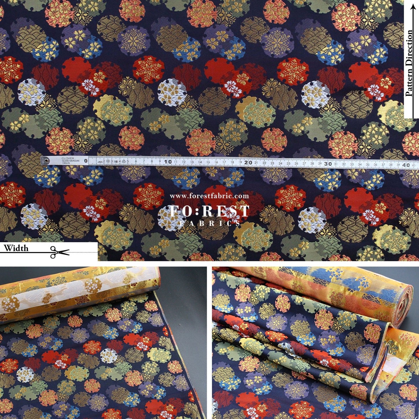 Gold Brocade - Yukiwa Snow 雪輪 fabric NAVY - FO:REST Fabric 布恩堂Liberty fabrictana lawnjapanese fabricykk zipper