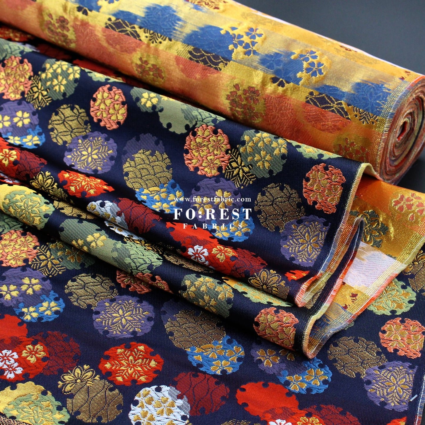 Gold Brocade - Yukiwa Snow 雪輪 fabric NAVY - FO:REST Fabric 布恩堂Liberty fabrictana lawnjapanese fabricykk zipper