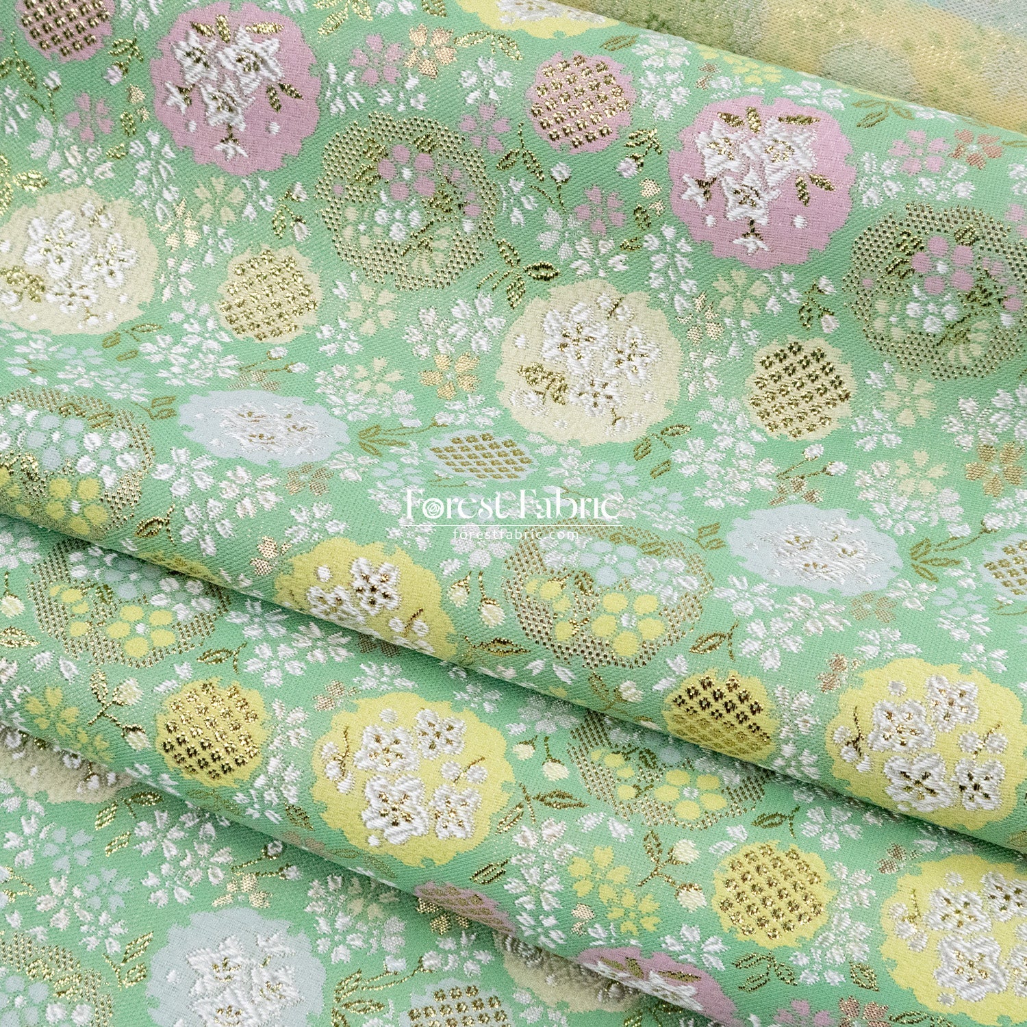 Gold Brocade - Yukiwa Snow lotus fabric Green - FO:REST Fabric 布恩堂Liberty fabrictana lawnjapanese fabricykk zipper