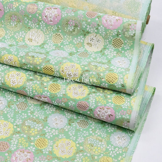 Gold Brocade - Yukiwa Snow lotus fabric Green - FO:REST Fabric 布恩堂Liberty fabrictana lawnjapanese fabricykk zipper