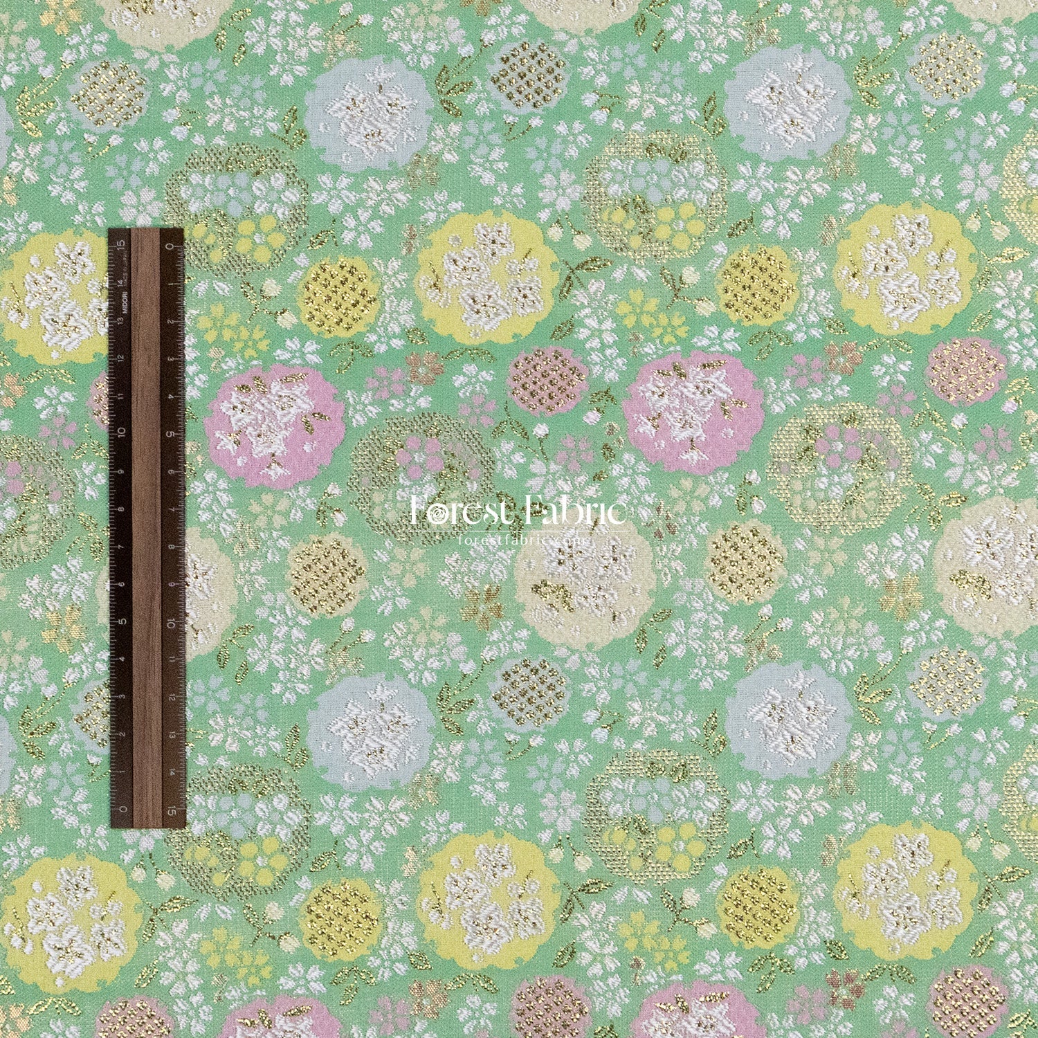 Gold Brocade - Yukiwa Snow lotus fabric Green - FO:REST Fabric 布恩堂Liberty fabrictana lawnjapanese fabricykk zipper