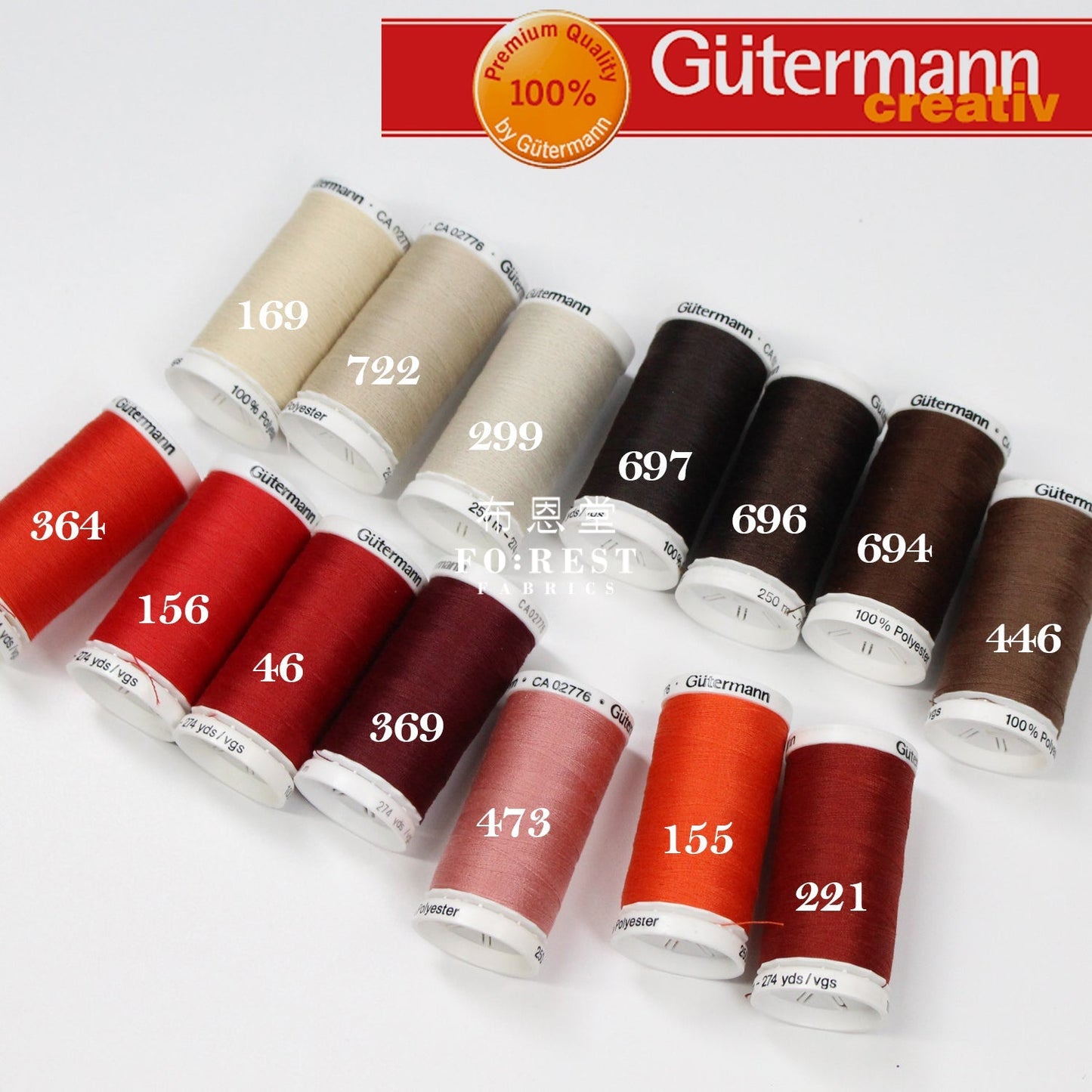 Gutermann Polyester Thread CD - 250m - FO:REST Fabric 布恩堂Liberty fabrictana lawnjapanese fabricykk zipper