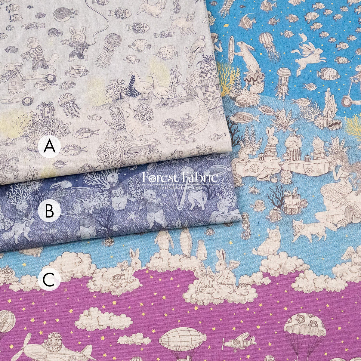 JoliFleur - cotton linen - Tokimeki Aquatopia - 60cm - FO:REST Fabric 布恩堂Liberty fabrictana lawnjapanese fabricykk zipper