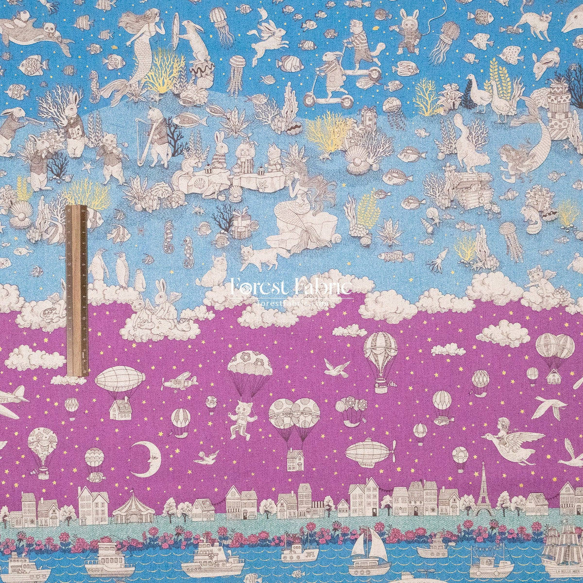 JoliFleur - cotton linen - Tokimeki Aquatopia - 60cm - FO:REST Fabric 布恩堂Liberty fabrictana lawnjapanese fabricykk zipper