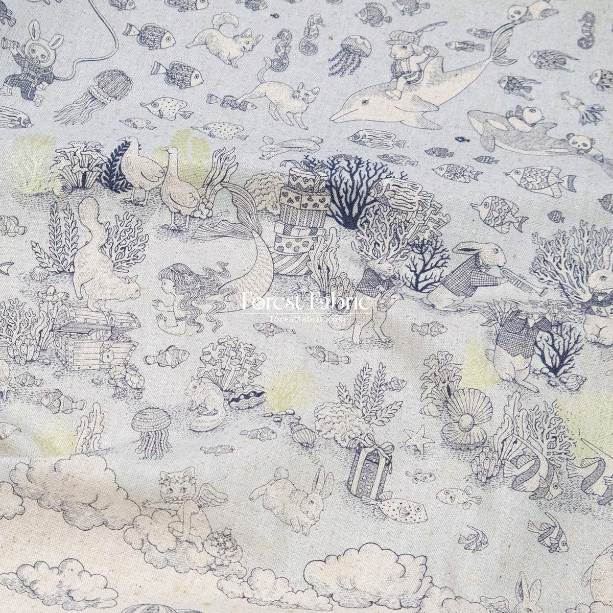 JoliFleur - cotton linen - Tokimeki Aquatopia - 60cm - FO:REST Fabric 布恩堂Liberty fabrictana lawnjapanese fabricykk zipper