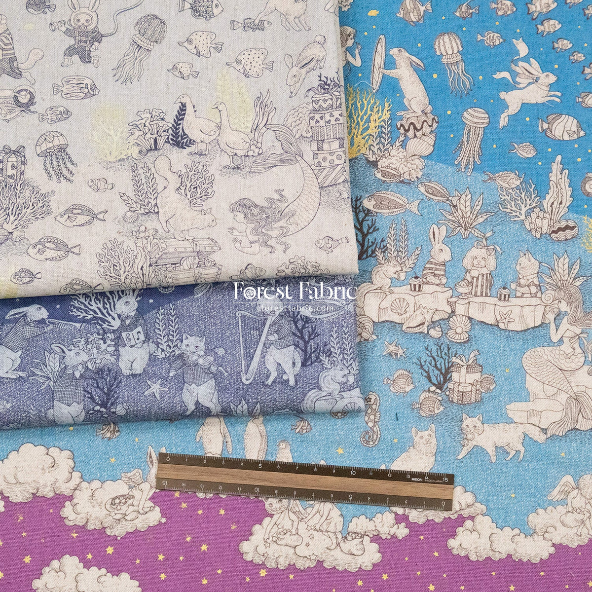 JoliFleur - cotton linen - Tokimeki Aquatopia - 60cm - FO:REST Fabric 布恩堂Liberty fabrictana lawnjapanese fabricykk zipper