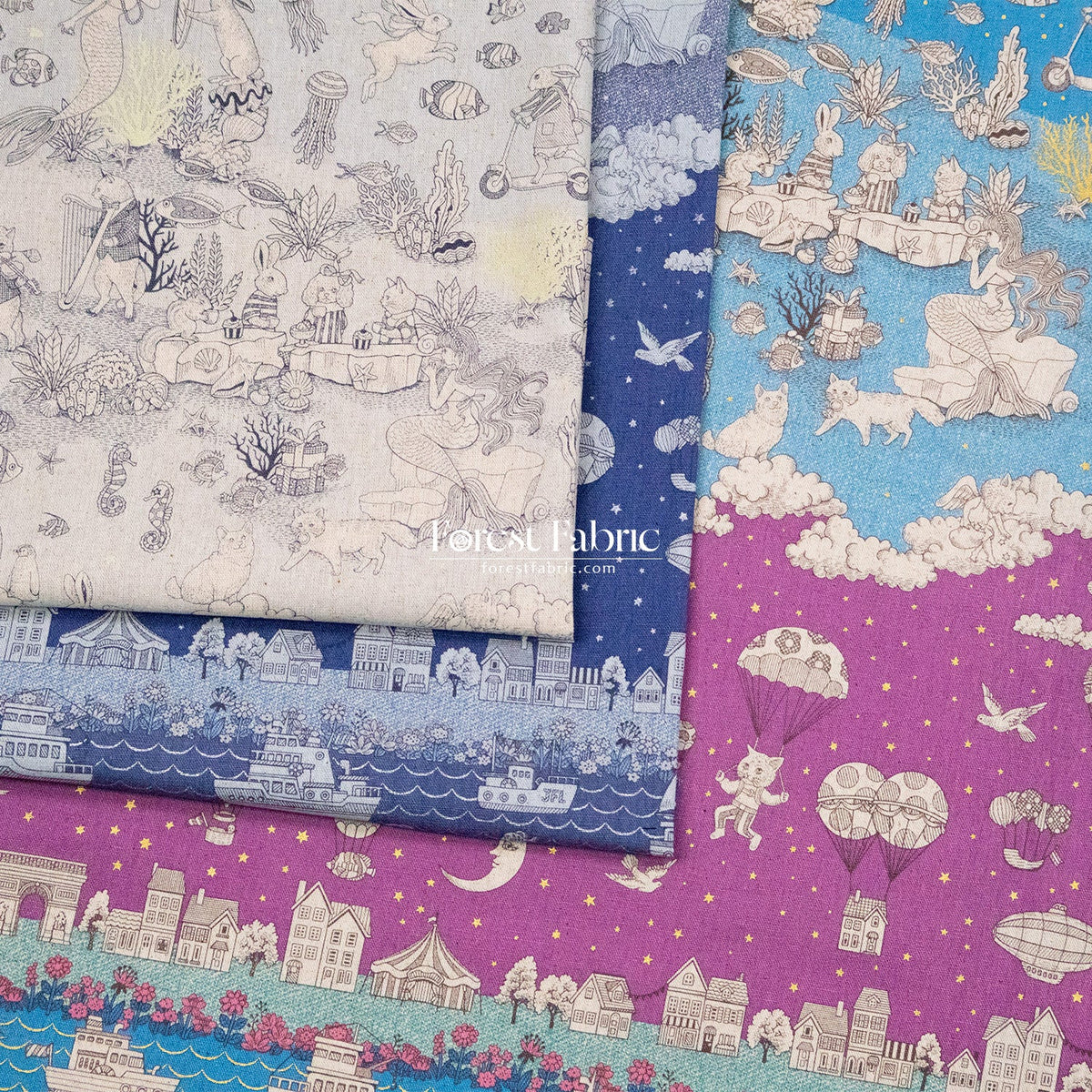 JoliFleur - cotton linen - Tokimeki Aquatopia - 60cm - FO:REST Fabric 布恩堂Liberty fabrictana lawnjapanese fabricykk zipper
