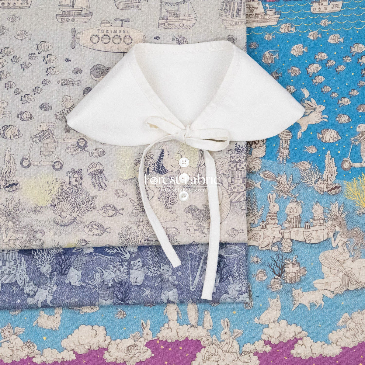 JoliFleur - cotton linen - Tokimeki Aquatopia - 60cm - FO:REST Fabric 布恩堂Liberty fabrictana lawnjapanese fabricykk zipper