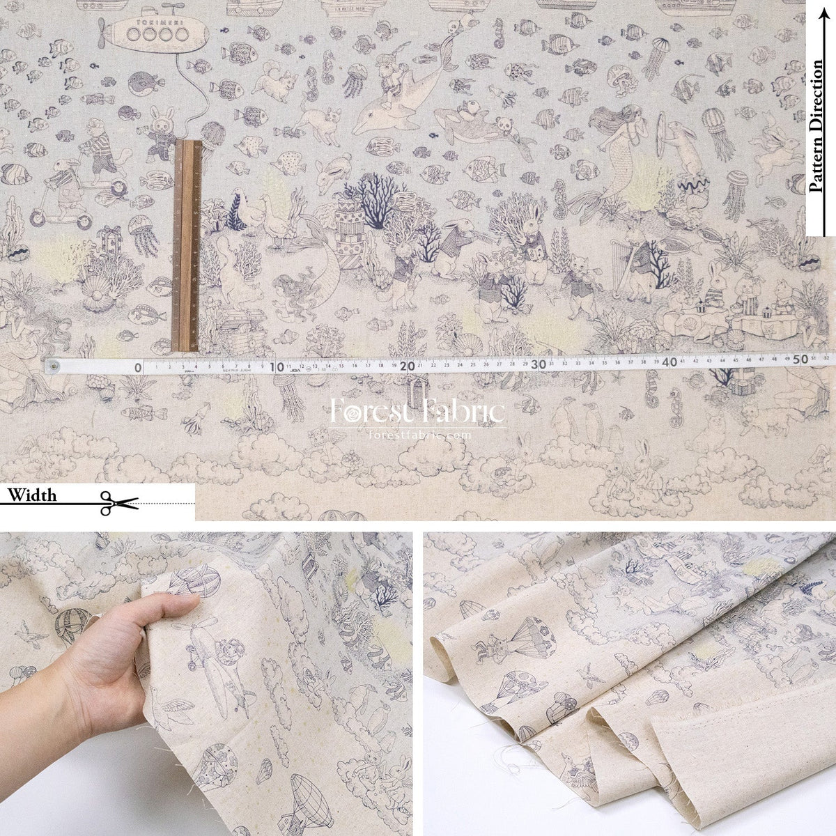 JoliFleur - cotton linen - Tokimeki Aquatopia - 60cm - FO:REST Fabric 布恩堂Liberty fabrictana lawnjapanese fabricykk zipper