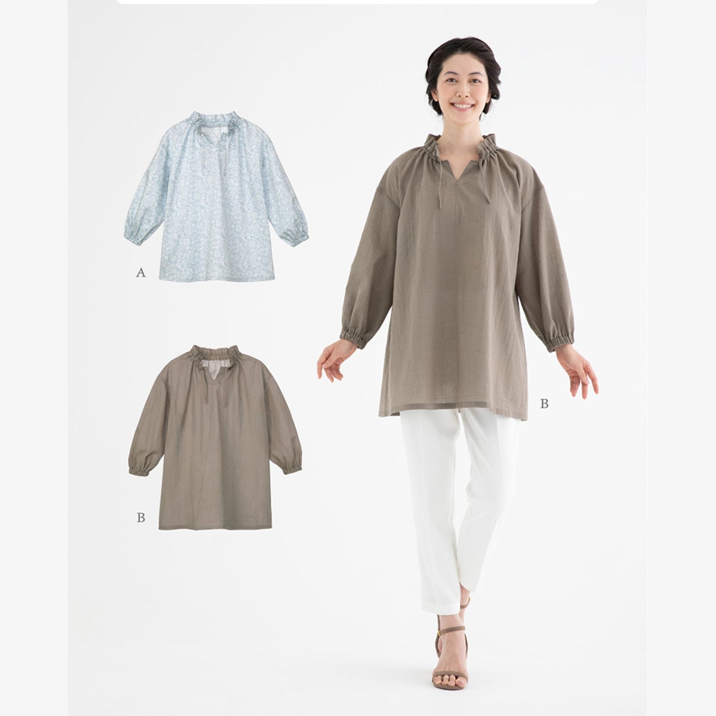 LADIES frill gathered blouse Paper pattern - FO:REST Fabric 布恩堂Liberty fabrictana lawnjapanese fabricykk zipper