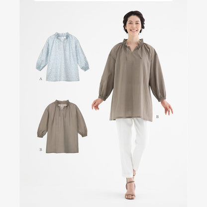 LADIES frill gathered blouse Paper pattern - FO:REST Fabric 布恩堂Liberty fabrictana lawnjapanese fabricykk zipper