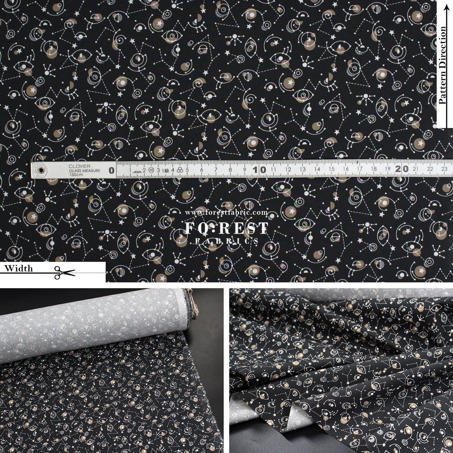 Liberty of London (Cotton Poplin Fabric) - Cyclopes Black - FO:REST Fabric 布恩堂Liberty fabrictana lawnjapanese fabricykk zipper