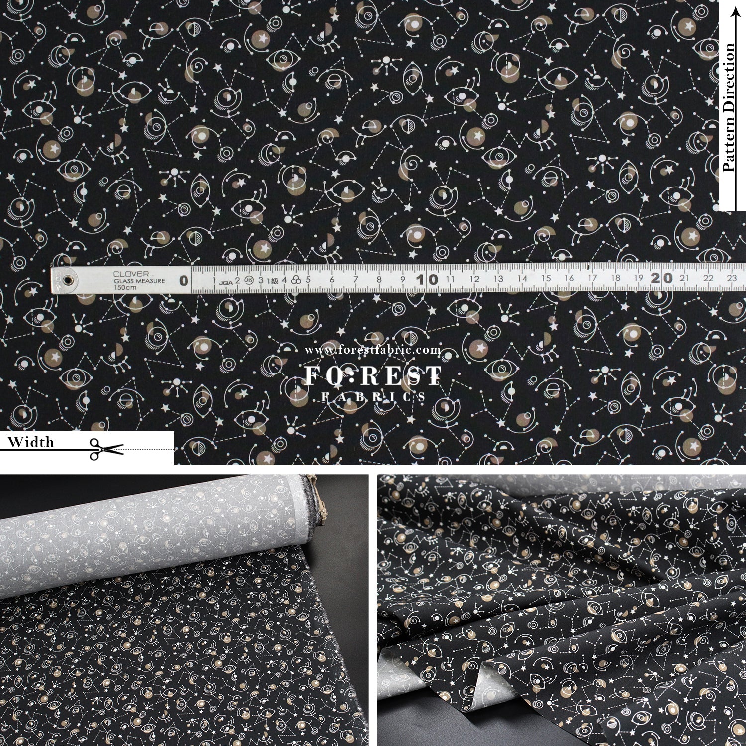 Liberty of London (Cotton Poplin Fabric) - Cyclopes Black - FO:REST Fabric 布恩堂Liberty fabrictana lawnjapanese fabricykk zipper