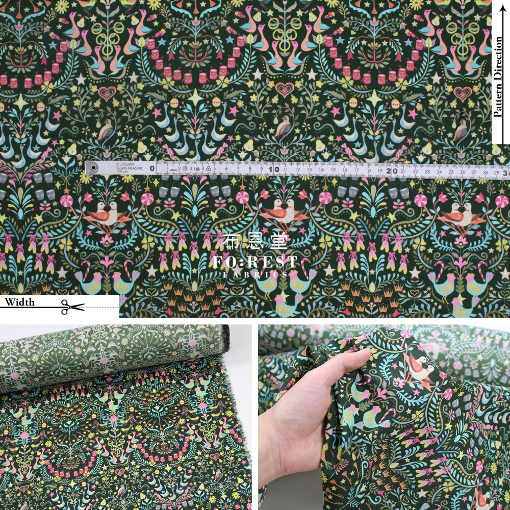 Liberty Of London (Cotton Tana Lawn Fabric) - 12 Days Christmas Green Cotton