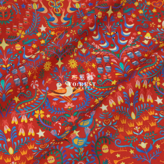 Liberty Of London (Cotton Tana Lawn Fabric) - 12 Days Christmas Red Cotton