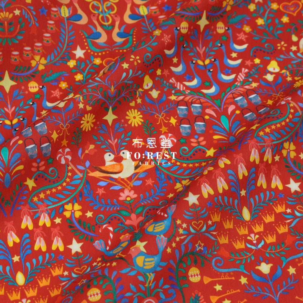 Liberty of London (Cotton Tana Lawn Fabric) - 12 Days of Christmas RED - FO:REST Fabric 布恩堂Liberty fabrictana lawnjapanese fabricykk zipper