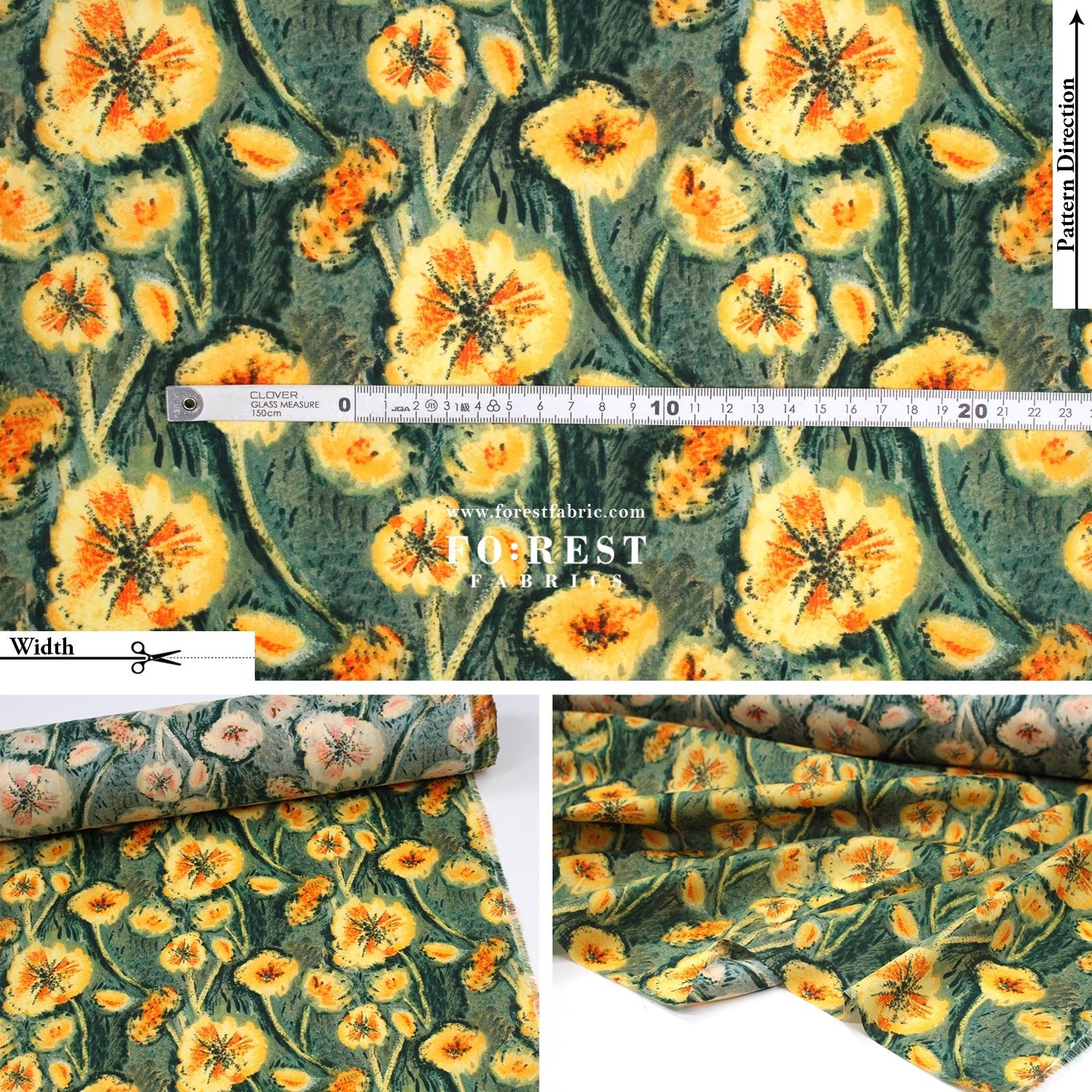 Liberty of London (Cotton Tana Lawn Fabric) - Althea Trinidad Green - FO:REST Fabric 布恩堂Liberty fabrictana lawnjapanese fabricykk zipper