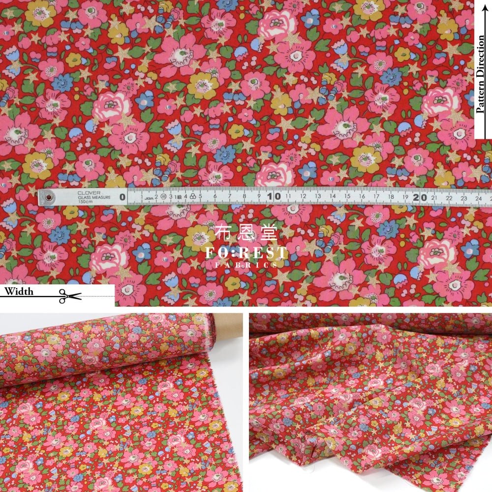 Liberty of London (Cotton Tana Lawn Fabric) - Betsy Star RED - FO:REST Fabric 布恩堂Liberty fabrictana lawnjapanese fabricykk zipper