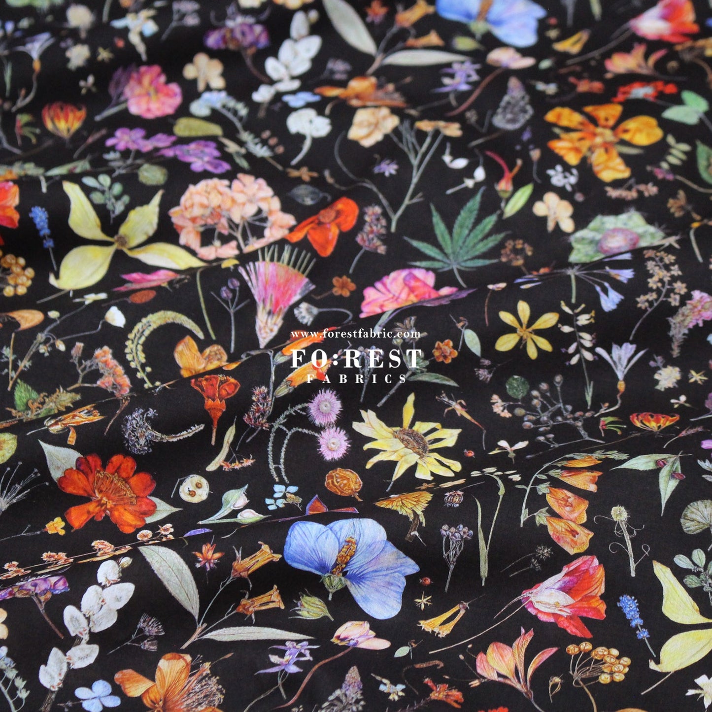 Liberty of London (Cotton Tana Lawn Fabric) - Floral eve Black - FO:REST Fabric 布恩堂Liberty fabrictana lawnjapanese fabricykk zipper