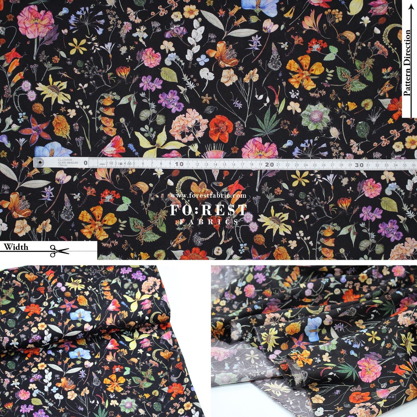 Liberty of London (Cotton Tana Lawn Fabric) - Floral eve Black - FO:REST Fabric 布恩堂Liberty fabrictana lawnjapanese fabricykk zipper