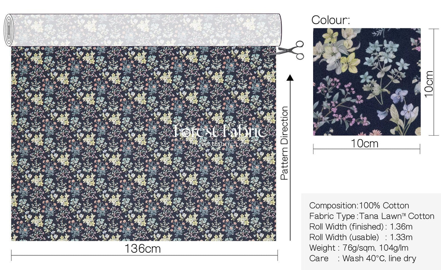 Liberty of London (Cotton Tana Lawn Fabric) - Floral Remedy - FO:REST Fabric 布恩堂Liberty fabrictana lawnjapanese fabricykk zipper